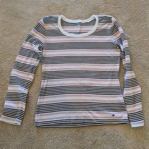 Tommy Hilfiger Purple Navy and White Striped Tee Size L